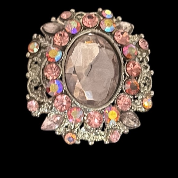 Silvertone brooch pin clear and pink rhinestones, glass costume fashion estate - Picture 10 of 10